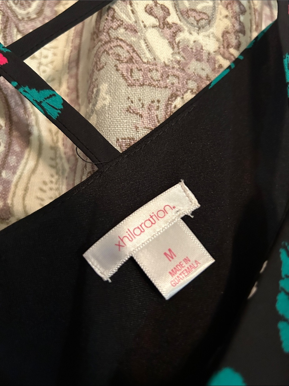Xhilaration Black Dress with Teal Floral Accents